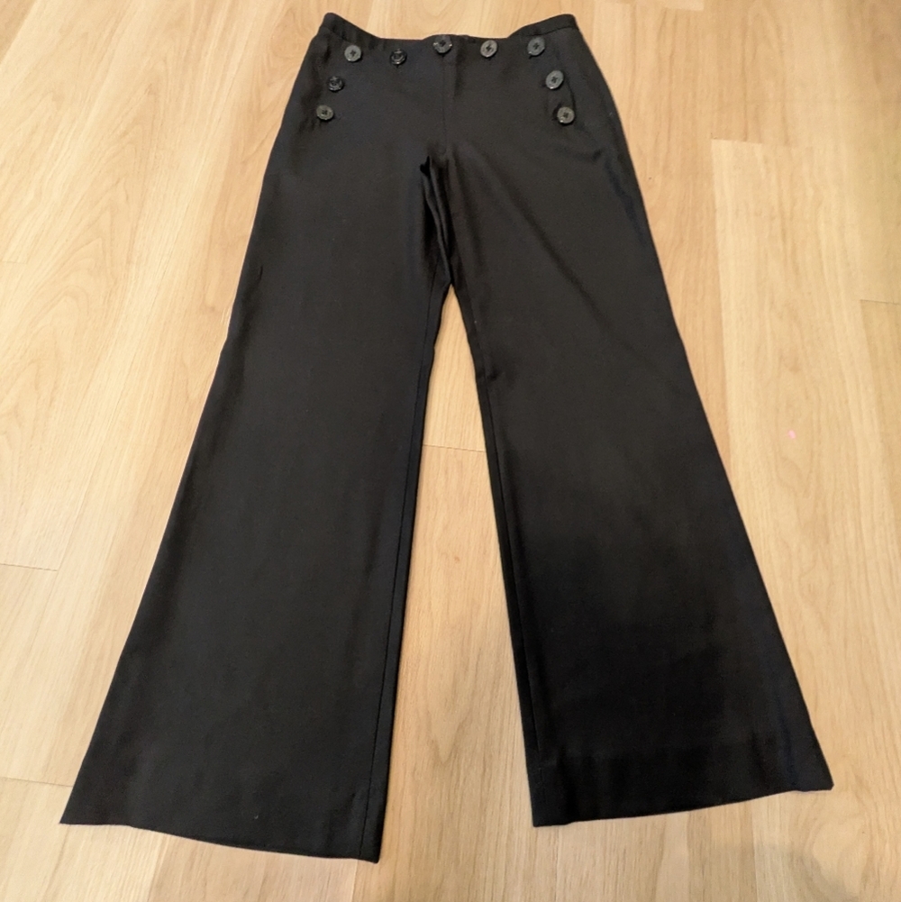 Jenni Kayne Wide Leg Wool Black Workwear Pants With Anchor Buttons Size 6